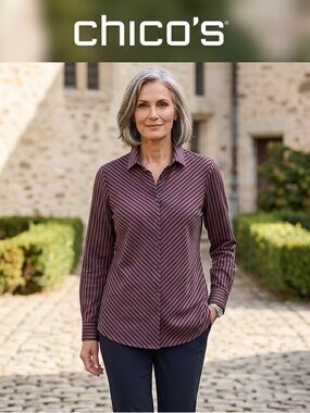 Chico's Striped Collared Shirt in Brown and Black